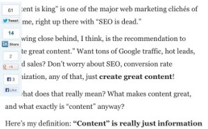 blog with sidebar floating over text on phone